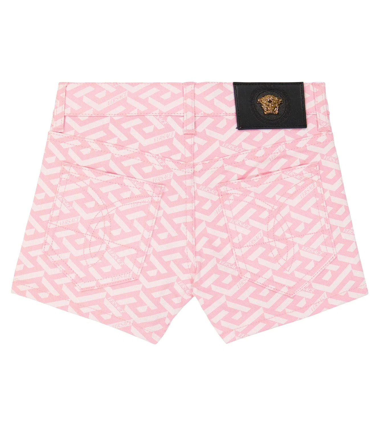 Шорты из хлопкового денима с принтом La Greca Versace Kids, розовый — фото 4