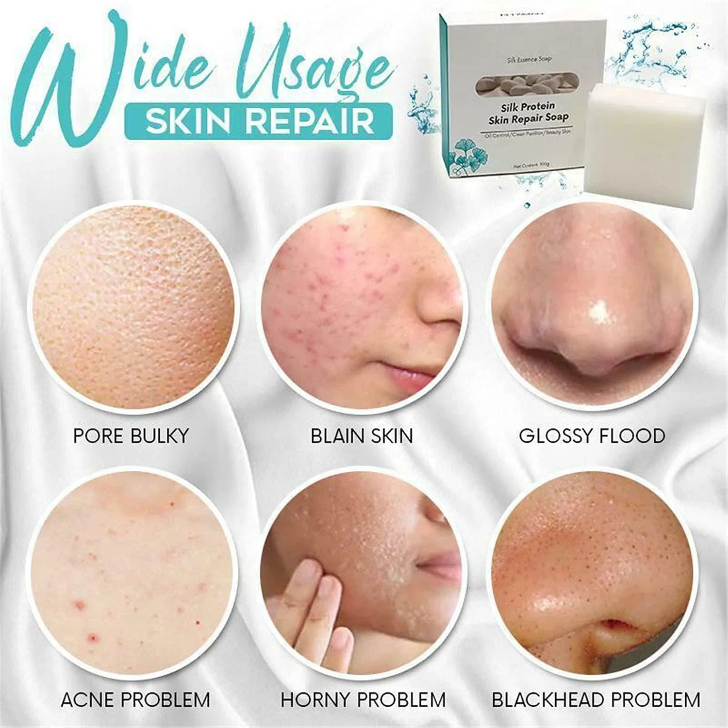 Мыло для лица, Silk Protein Skin Repair Soap, Qklovni, 1 шт, 100 г — фото 4