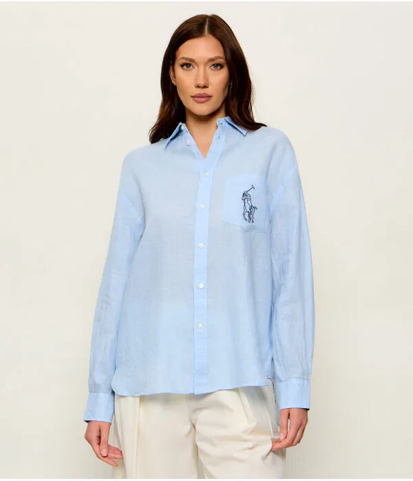 Женская рубашка из льна с моделью Pony Polo Ralph Lauren, Azzurro