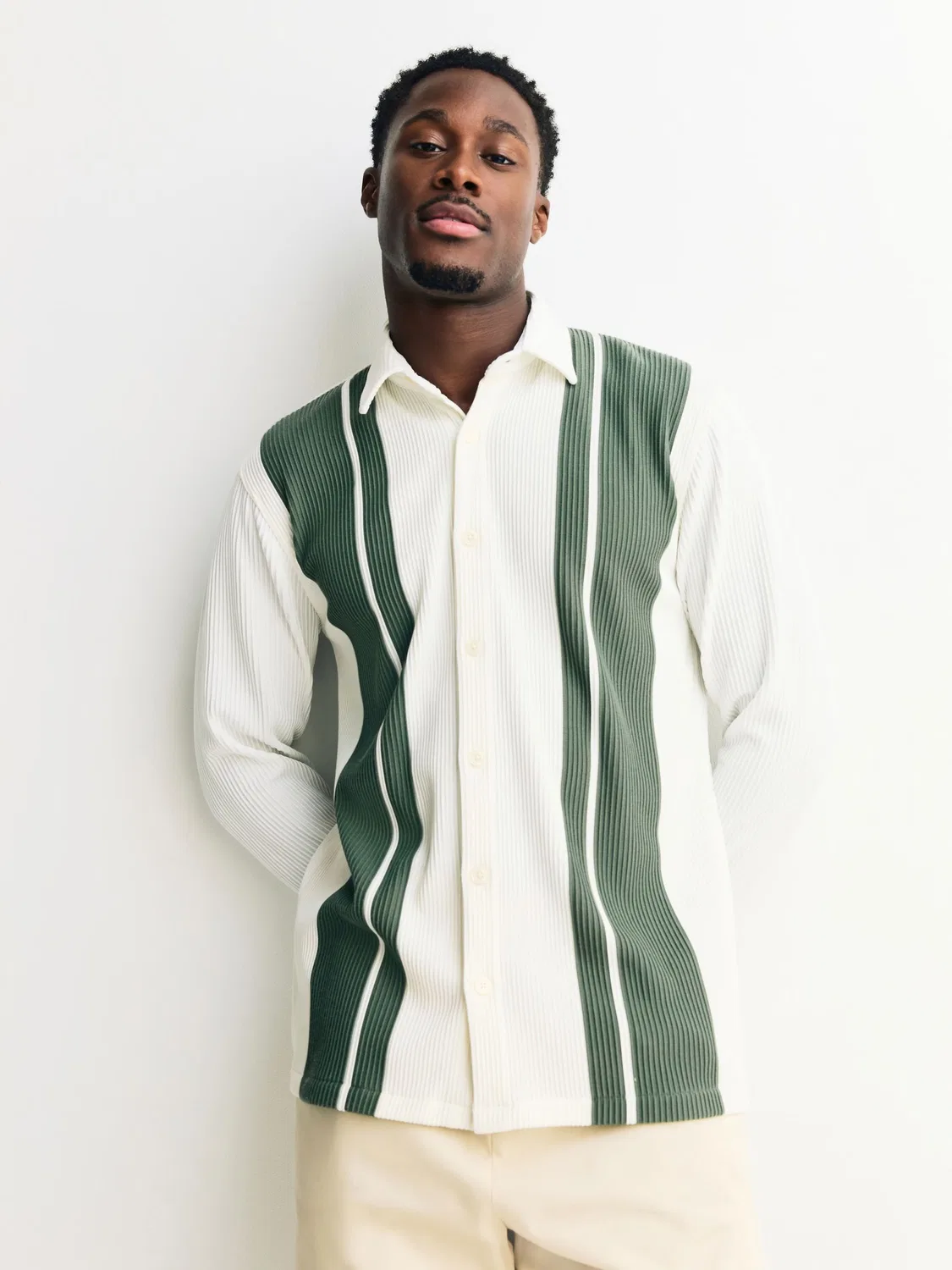 Рубашка поло с полоской, Stripe Jersey Shirt Next, Белый/Шалфейно-зеленый