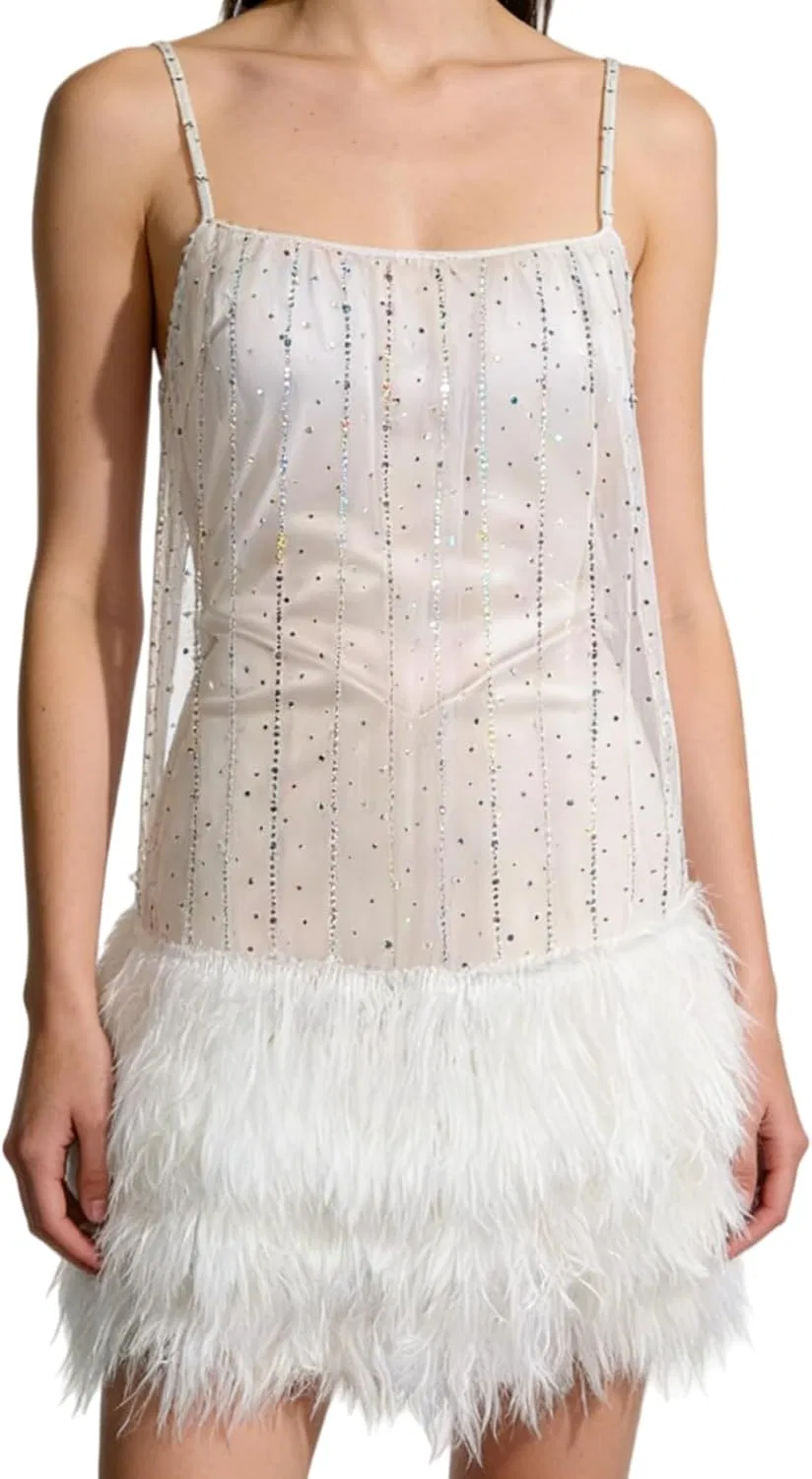 Женское мини-платье с пайетками и перьями Celestial Feather & Sequin Mini Dress, Only