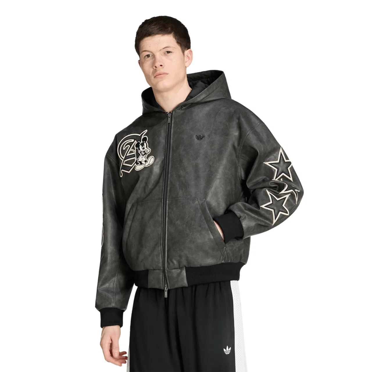 Мужская куртка из экокожи с принтом Mickey Mouse, adidas Originals x Disney, Black