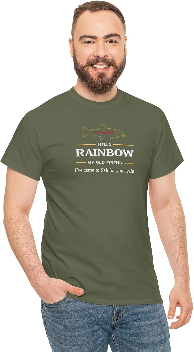Женская футболка с принтом Hello Rainbow My Old Friend, хаки — фото 2