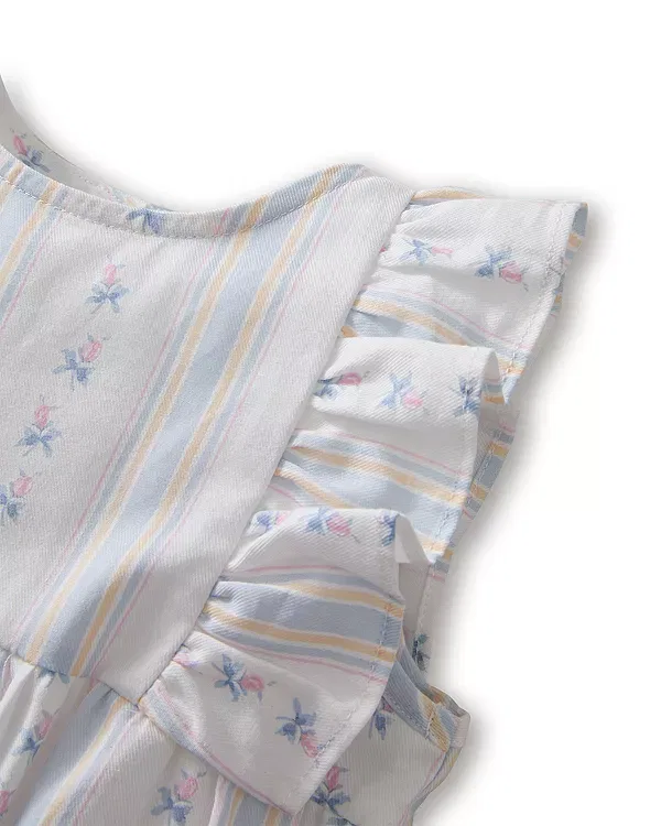 Детский боди-комбинезон для девочек с коротким рукавом-рюш Сottage Stripe Petite Plume, белый — фото 3