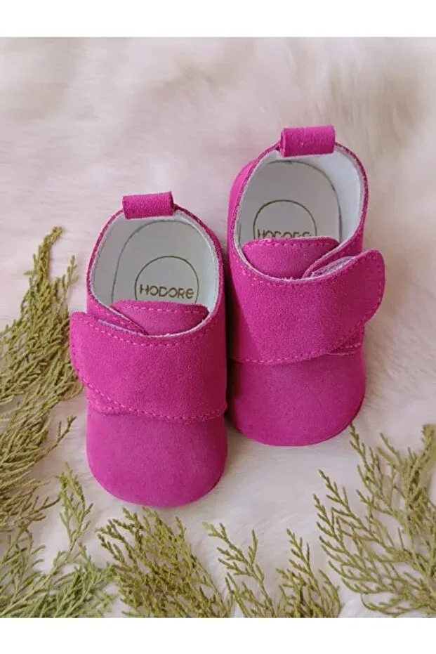 Детские ботиночки кожаные Fuchsia genuine leather velcro baby shoes Hodore, Fuchsia
