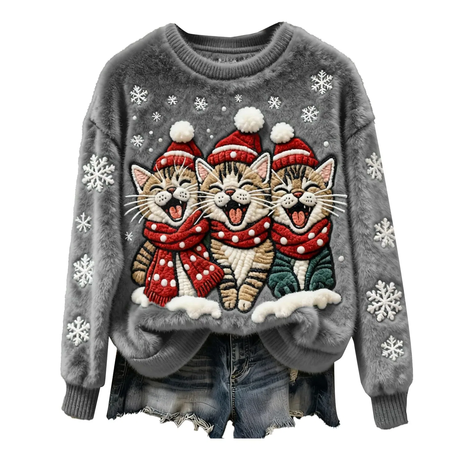 Женский свитер с принтом Christmas Sweater, Zc-grey