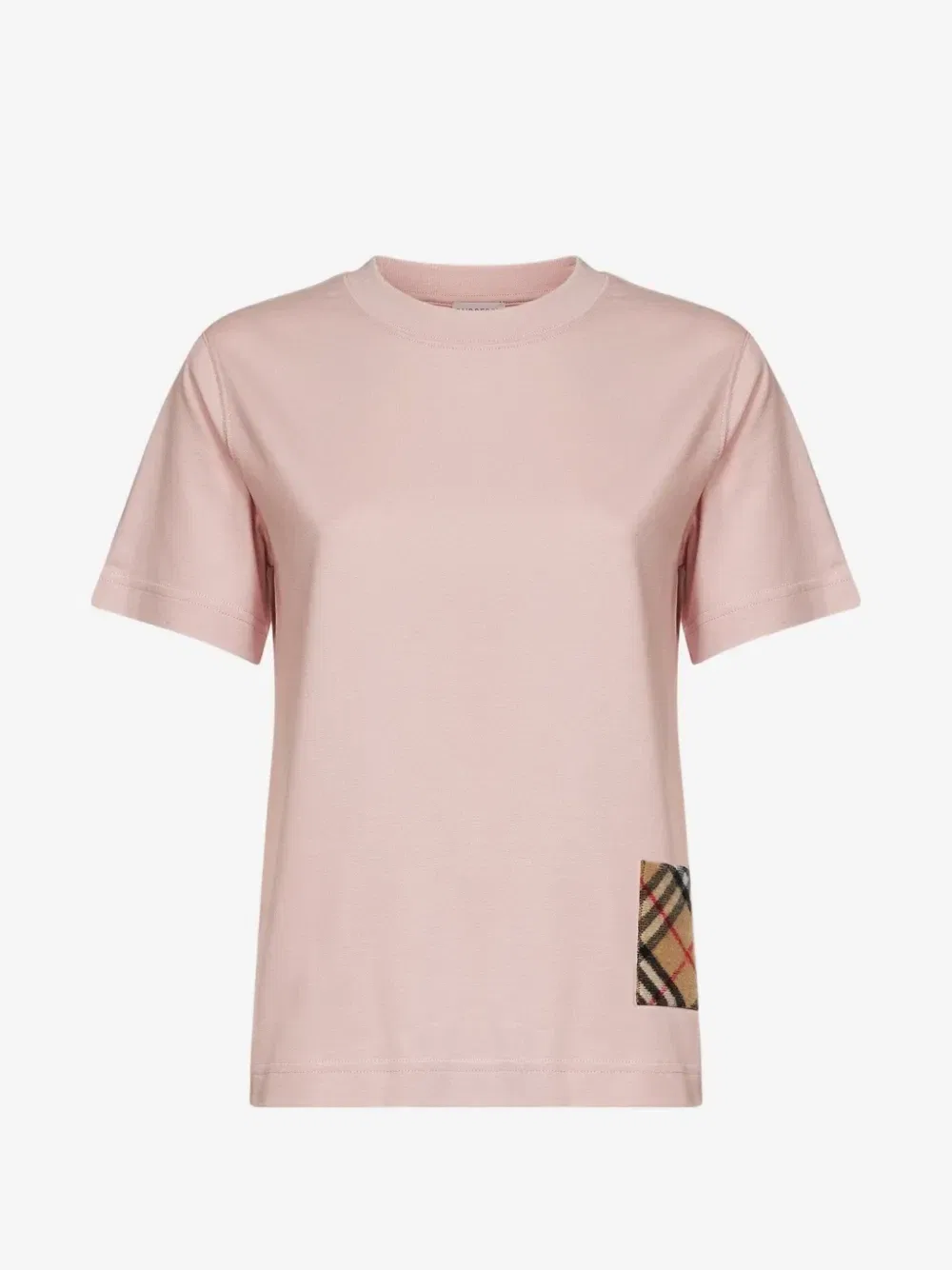 Футболка из кашемира в клетку с нашивками BURBERRY, розовый