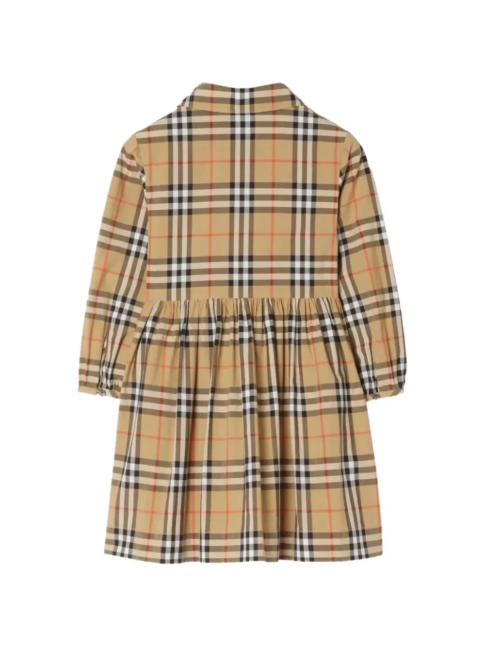 Расклешенное платье с клетчатым принтом BURBERRY KIDS, бежевый — фото 2