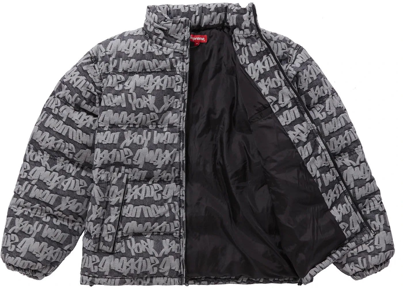 Мужская куртка-пуховик из джинсовой ткани Supreme Fat Tip Jacquard Denim Puffer Jacket, Black — фото 2