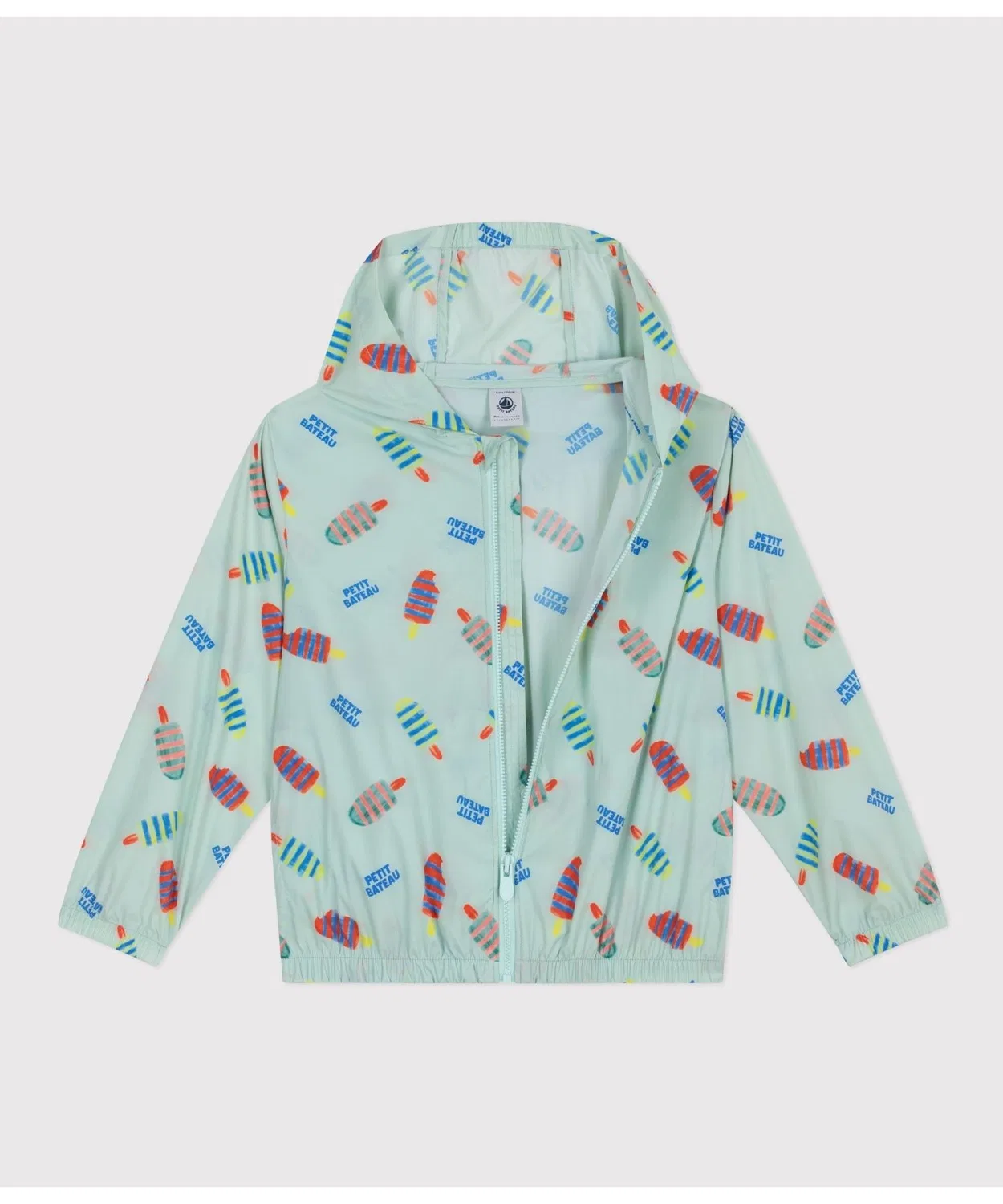 Детская куртка-ветровка с капюшоном, с принтом, модель Print Sunbreaker PETIT BATEAU, White/Blue — фото 2