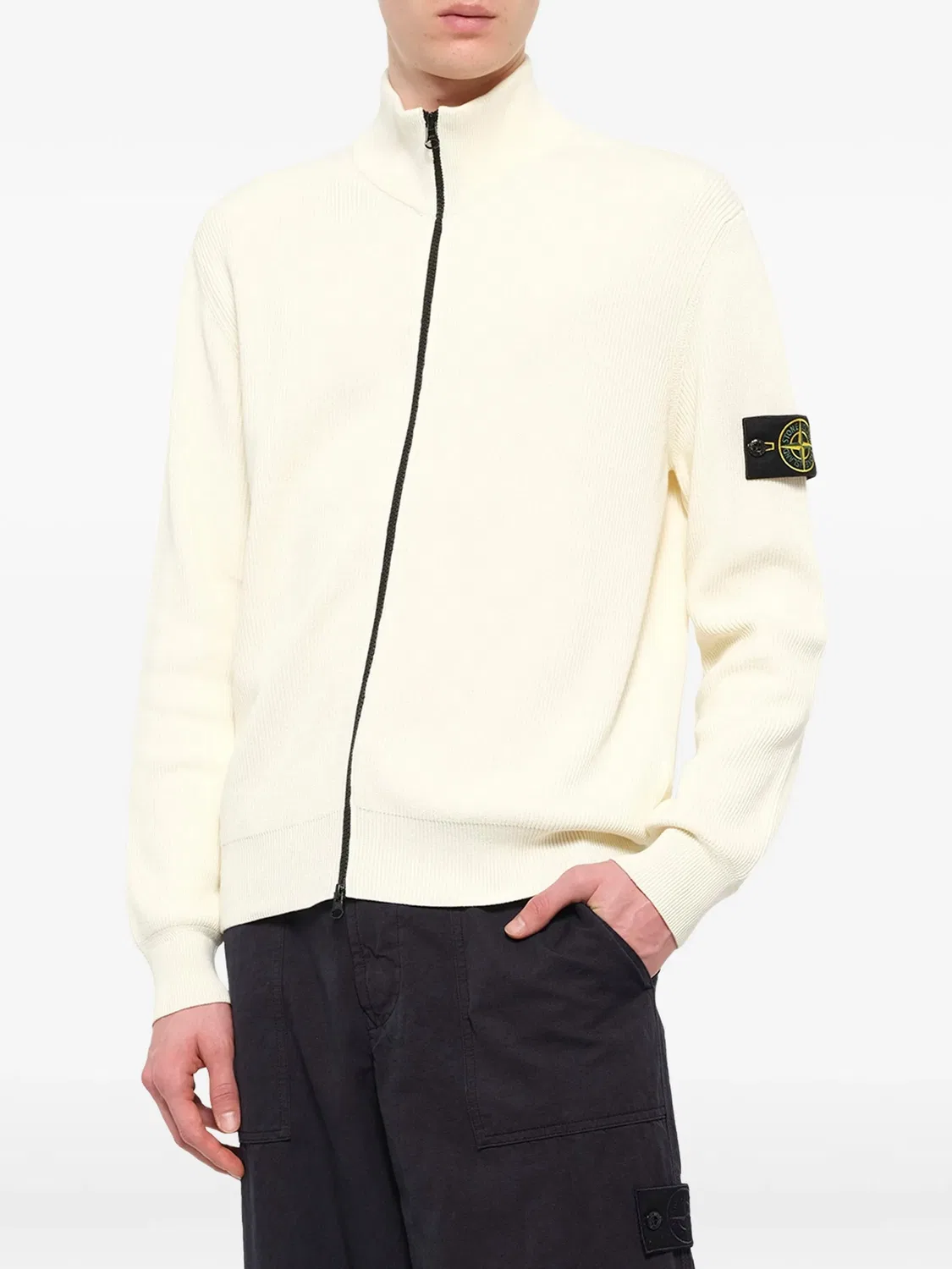 Кардиган на молнии из хлопка - слоновая кость Stone Island, нейтральные — фото 2