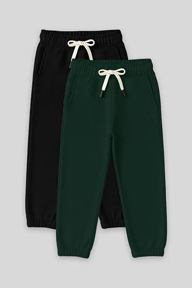 Детские спортивные штаны для мальчиков хлопковые Tommy Life, Black-Pine Green
