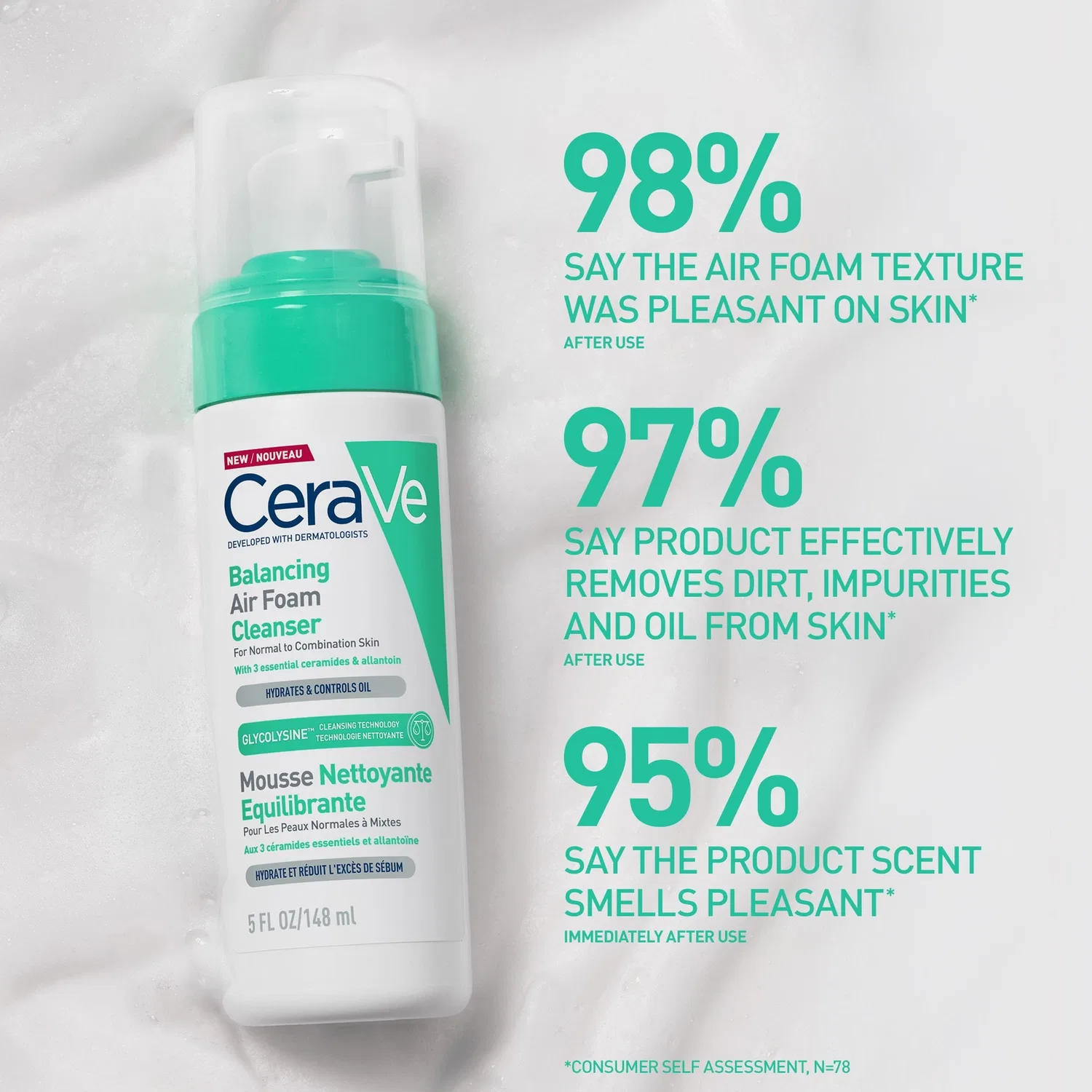 Очищающая пенка для лица CeraVe Balancing Air Foam Foaming Facial Cleanser, 150 мл — фото 2