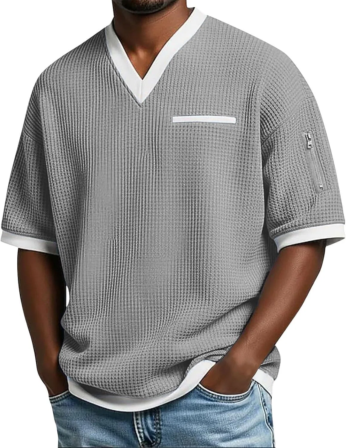 Мужская футболка с воротником-поло Waffle Henley, Gray-1
