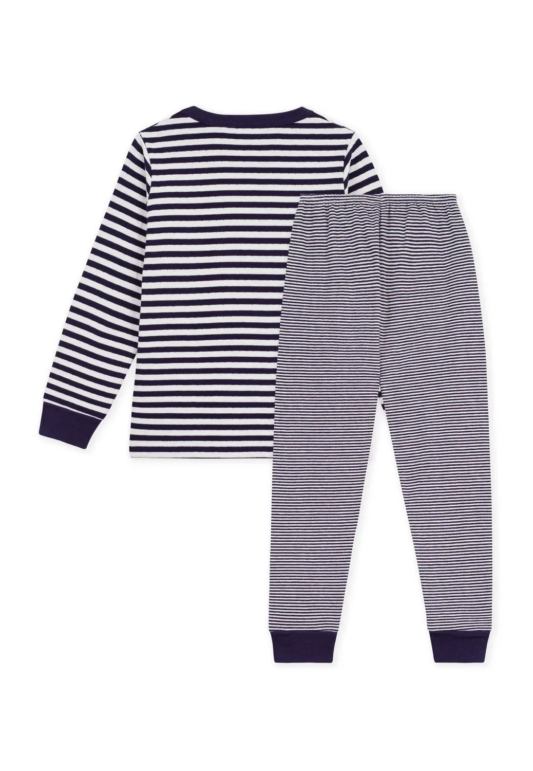 Детский пижамный комплект в полоску из трикотажа - пижамный комплект Petit Bateau, Soir Milk — фото 2