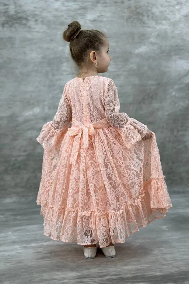 Детское платье для девочек с длинным рукавом Abiyekids, Salmon — фото 2