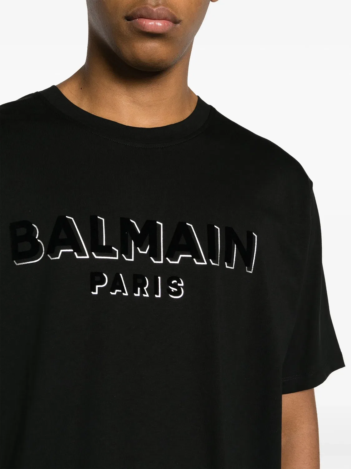 Флокированный лого хлопковая футболка Balmain, черный — фото 2