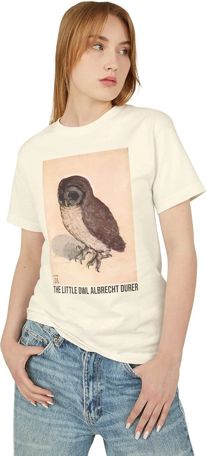 Футболка с принтом Little Owl Heavyweight Cotton Tee American Apparel 1301gd, Faded Cream — фото 4