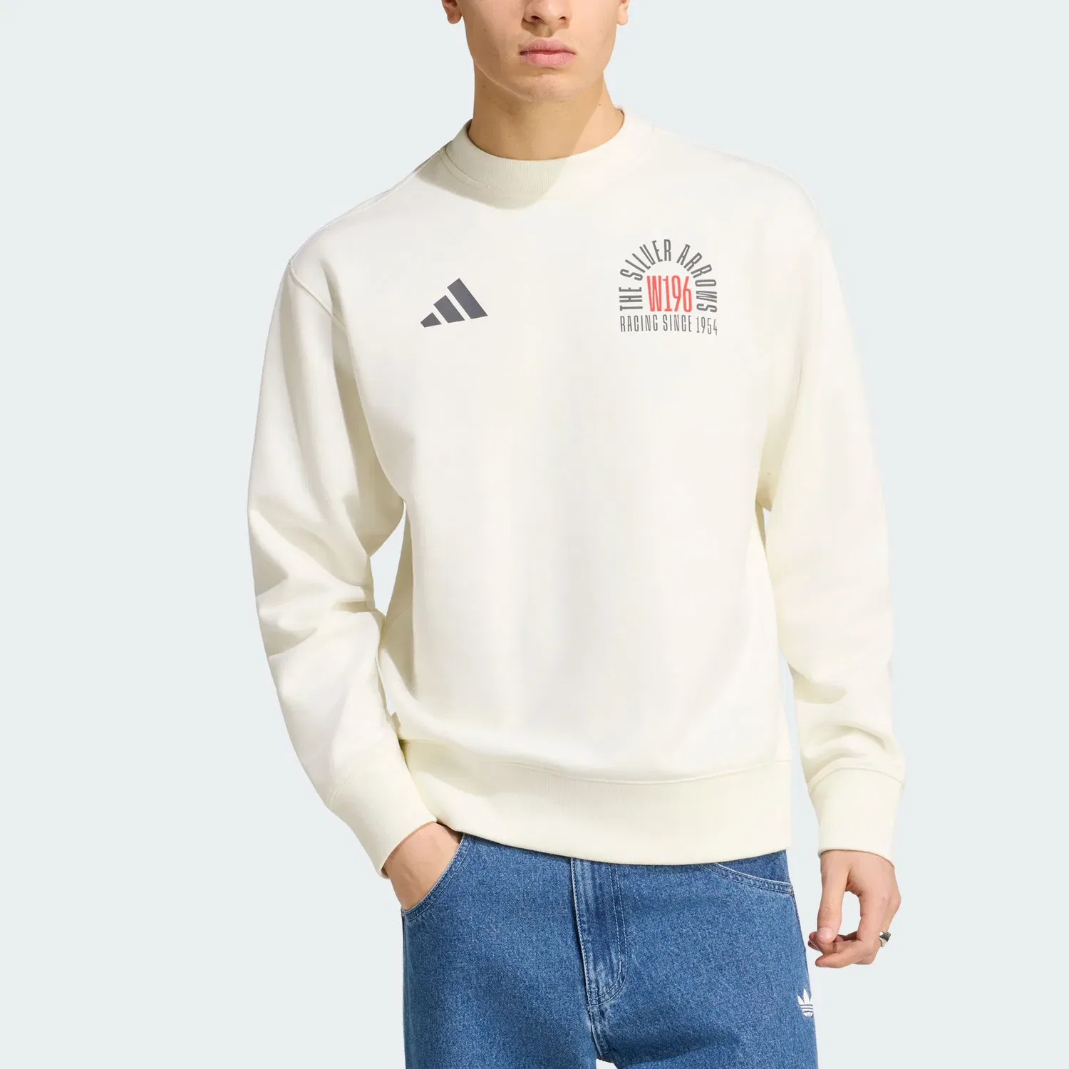 Толстовка с круглым вырезом Mercedes AMG, Adidas, Jade White/Granite Gray — фото 3