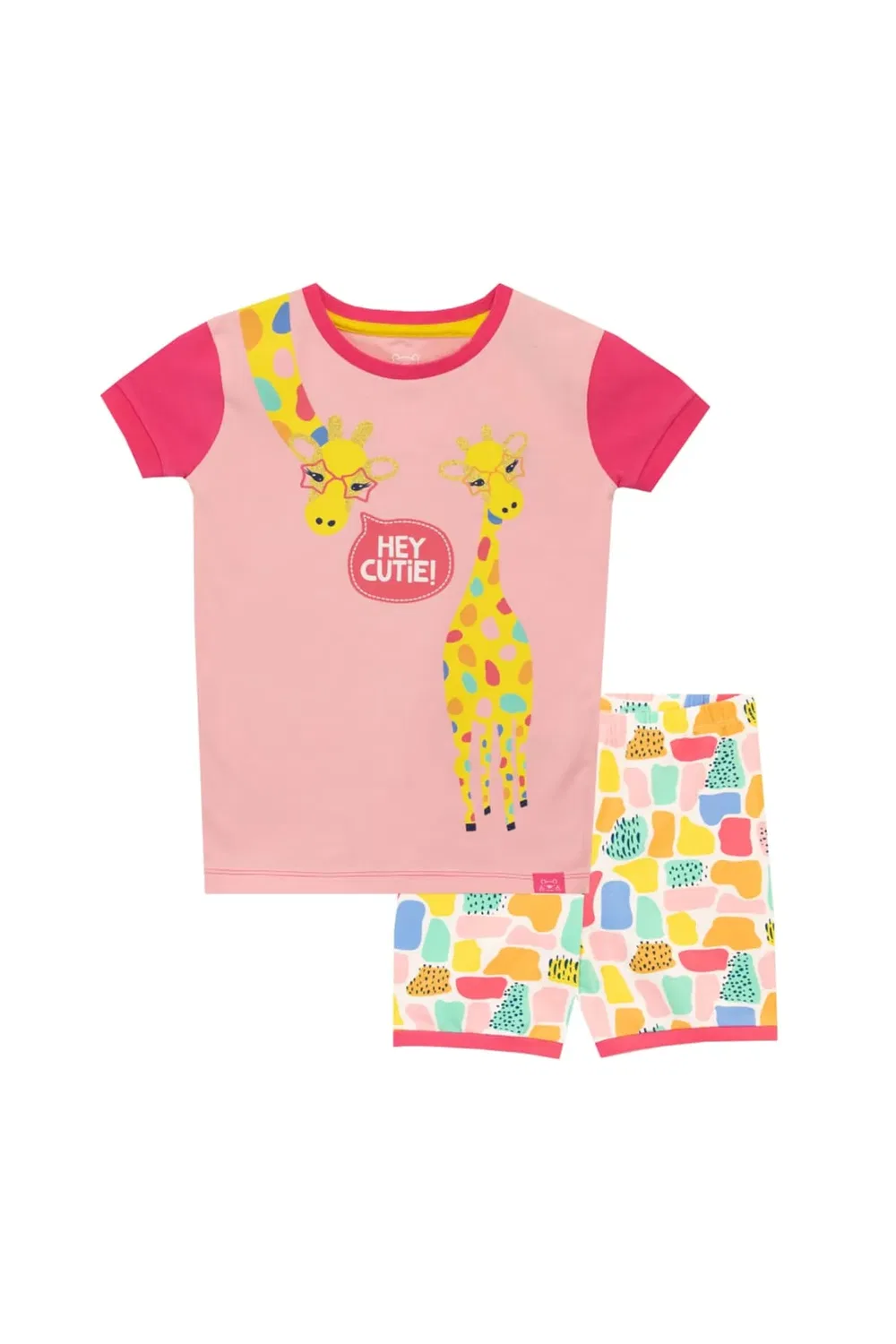 Детская пижама с коротким рукавом с принтом Hey Cutie Giraffe Harry Bear, Pink