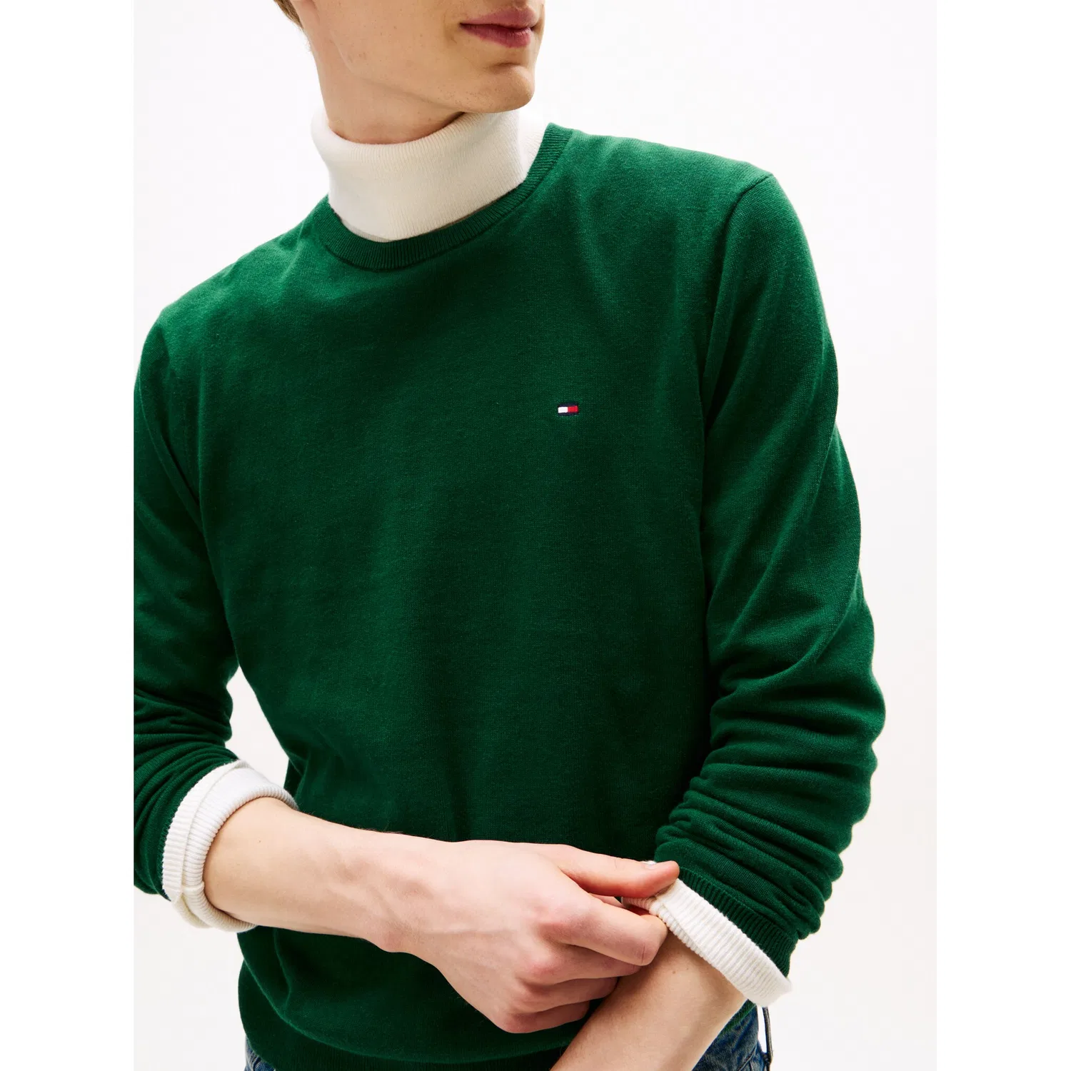 Мужской свитшот с круглым вырезом Essential Cotton Tommy Hilfiger, Ornamental Green Heather — фото 2