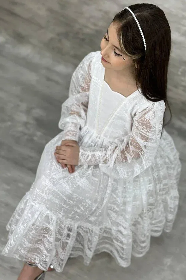 Детское платье для девочек с длинным рукавом Basics Riccotarz, White — фото 2
