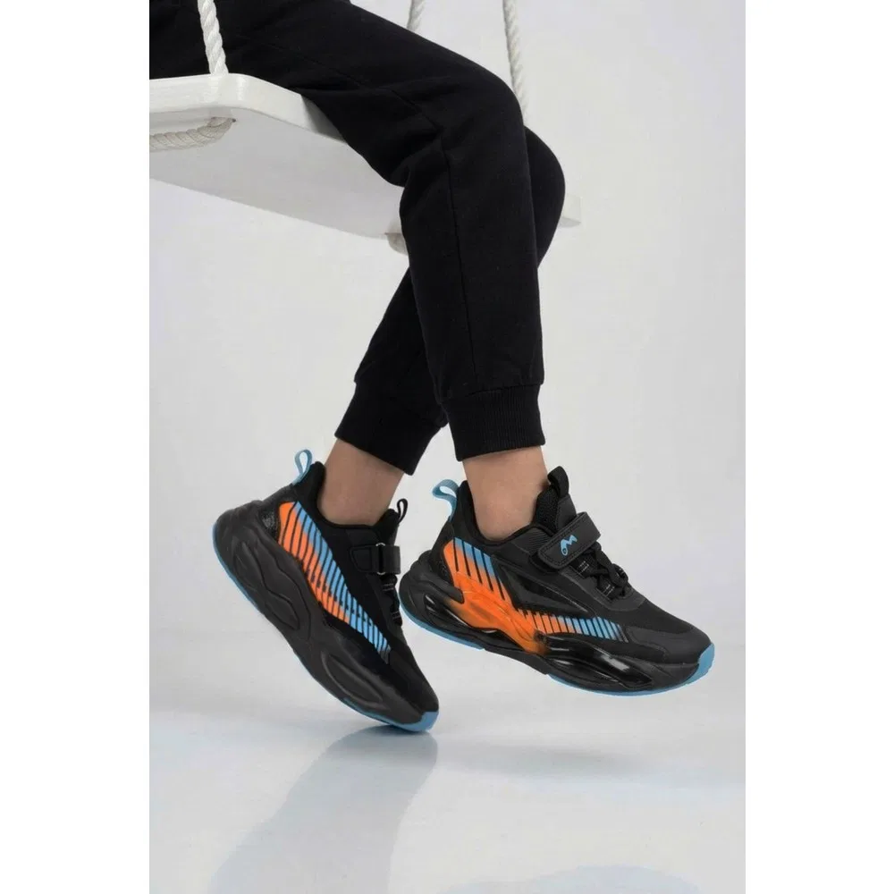 Детские спортивные кроссовки для мальчиков на липучках, сверхлегкие, Black Blue Orange Marco Kids
