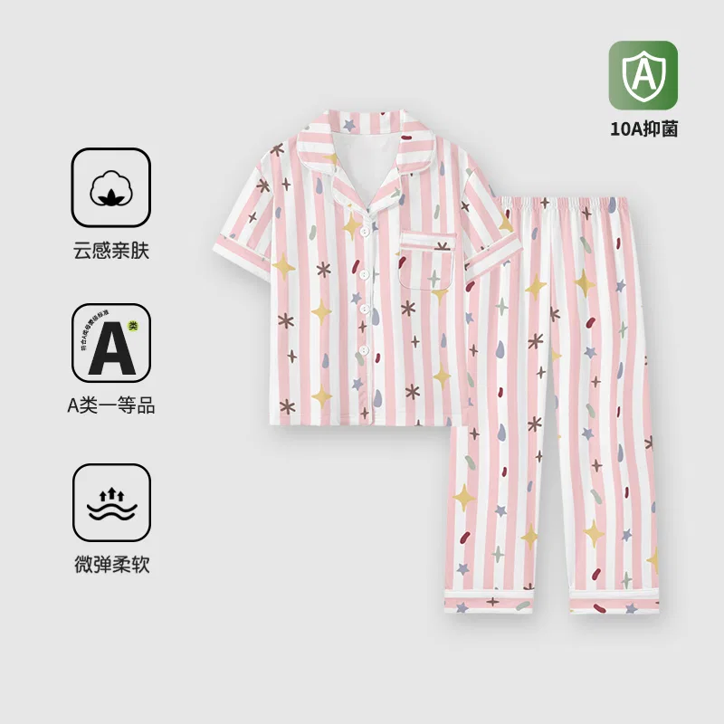 Детское для девочек комплект пижамы с коротким рукавом Red bean, Z5213#星雨绮梦 — фото 4