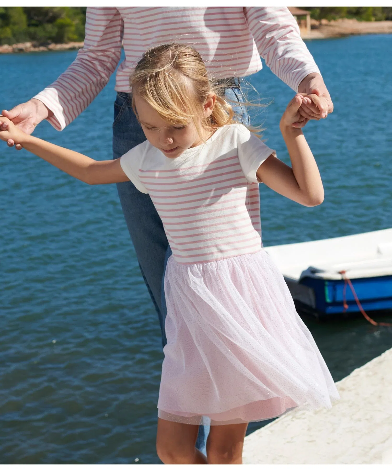 Детское платье с коротким рукавом PETIT BATEAU бело-розовое