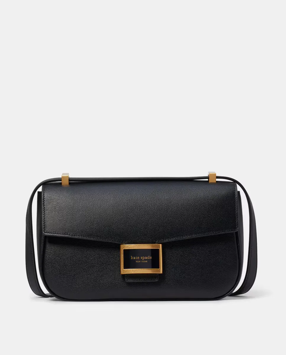 

Маленькая черная кожаная сумка через плечо с клапаном Kate Spade