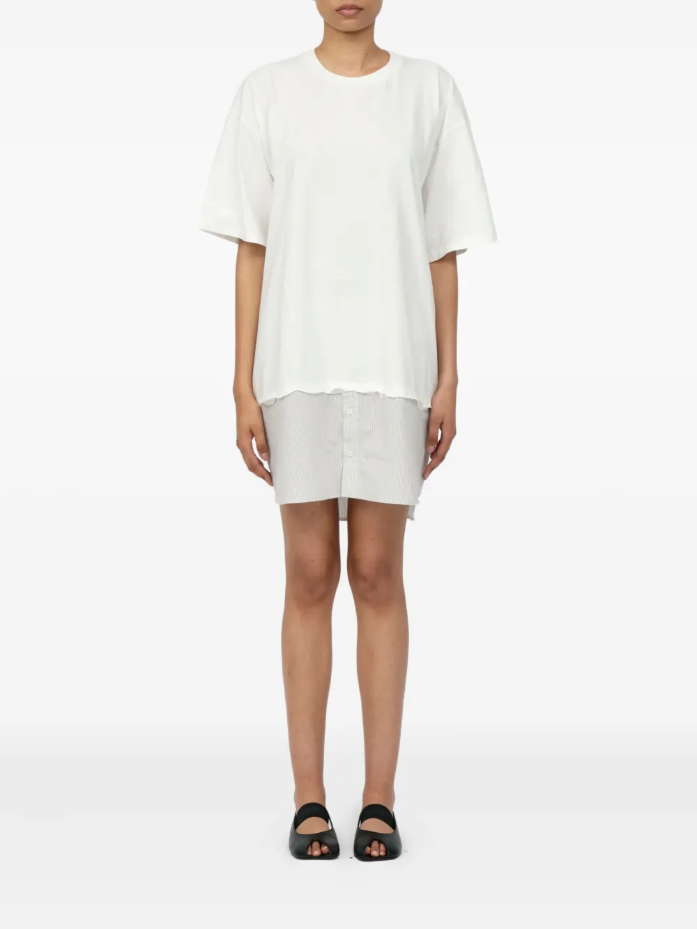 Короткое платье-футболка с полосатой вставкой MM6 Maison Margiela, белый — фото 2
