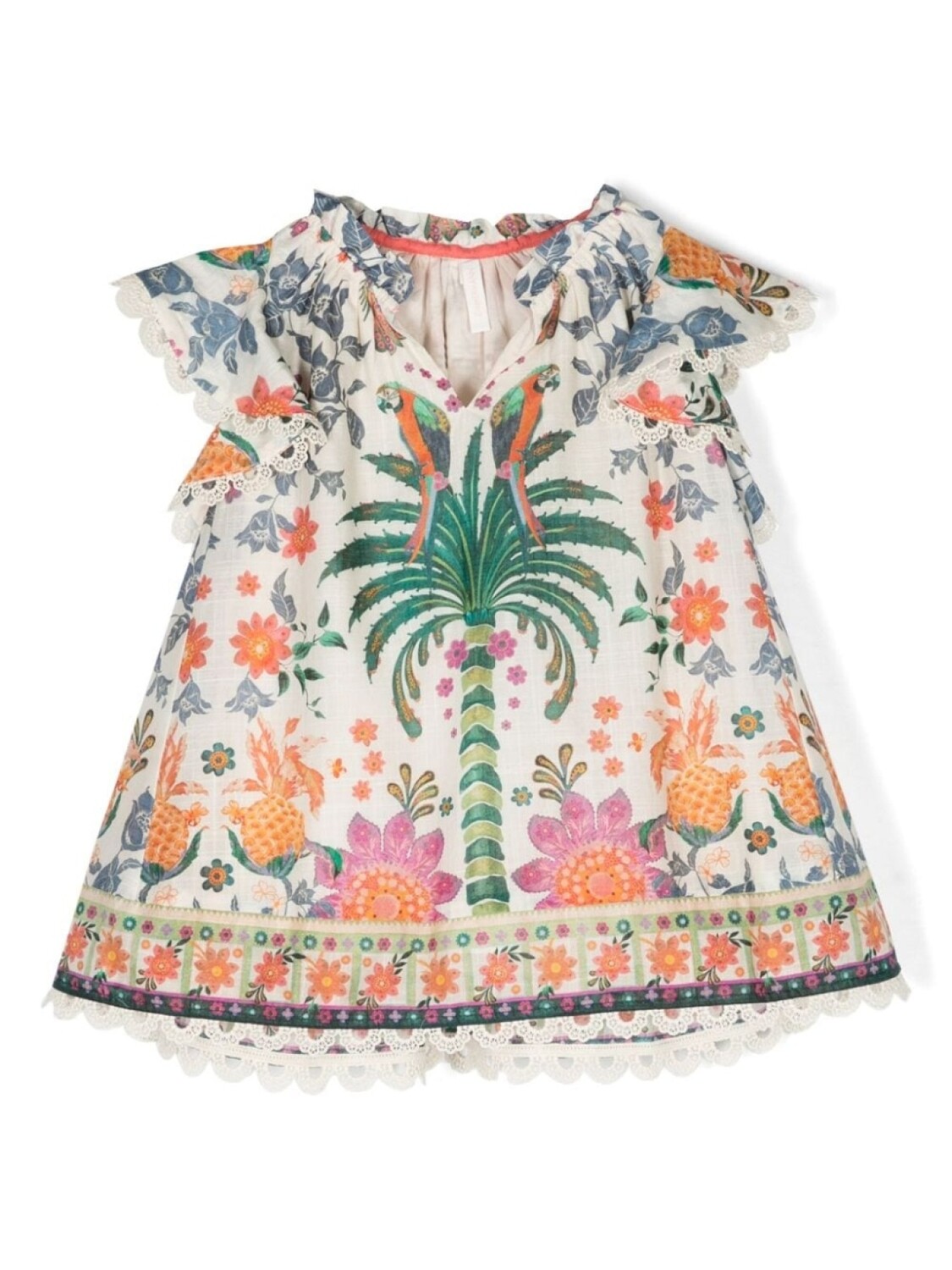 

ZIMMERMANN Kids платье Ginger с вырезом халтер и цветочным принтом, нейтральный цвет