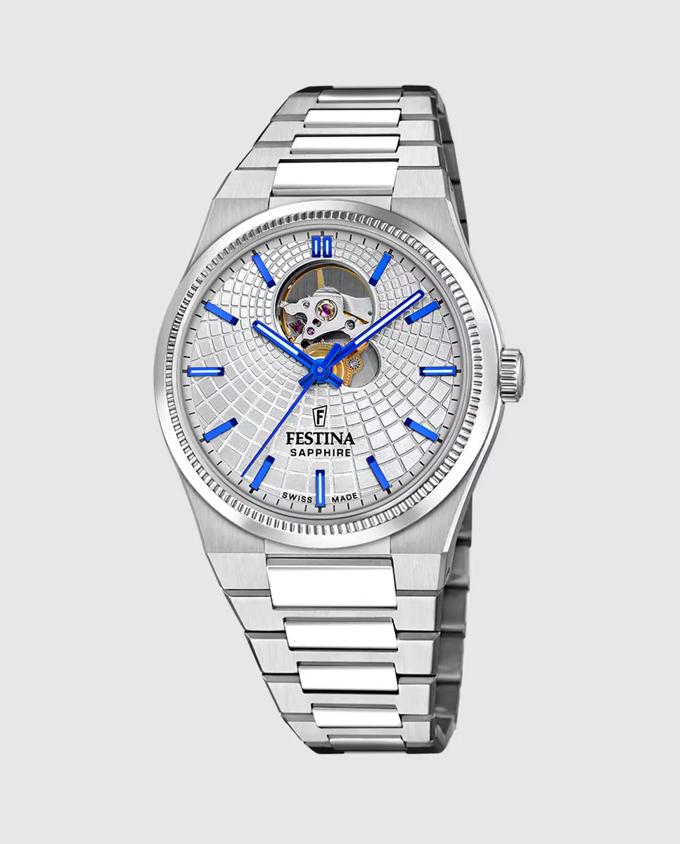 

F20053/1 Swiss Made Rivé Автоматические мужские часы из серебристой стали Festina, серебряный
