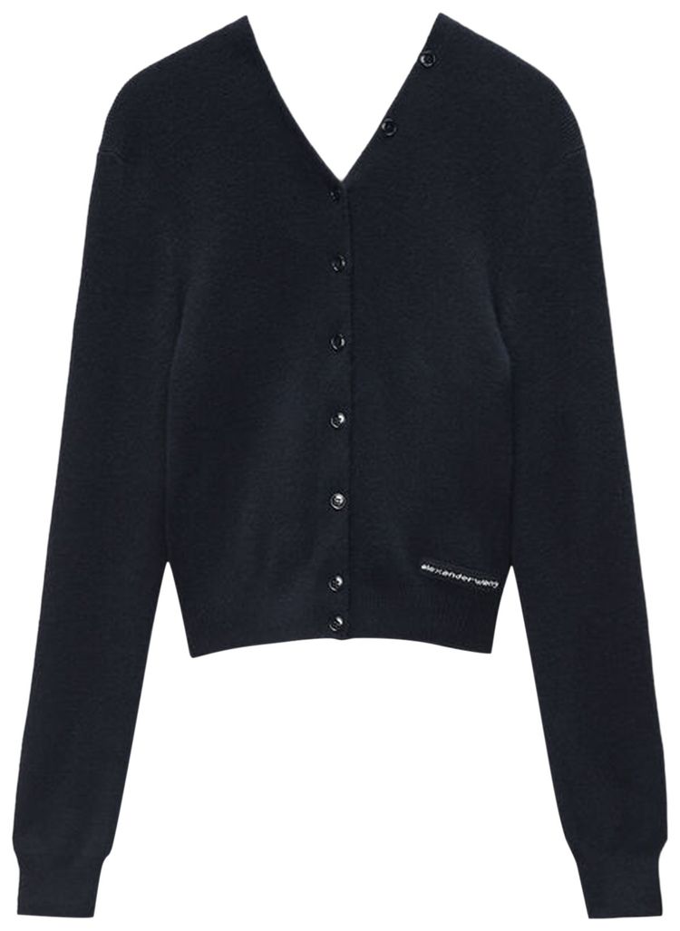 

Вязаный кардиган Alexander Wang с логотипом, высоким воротником и пуговицами, черный