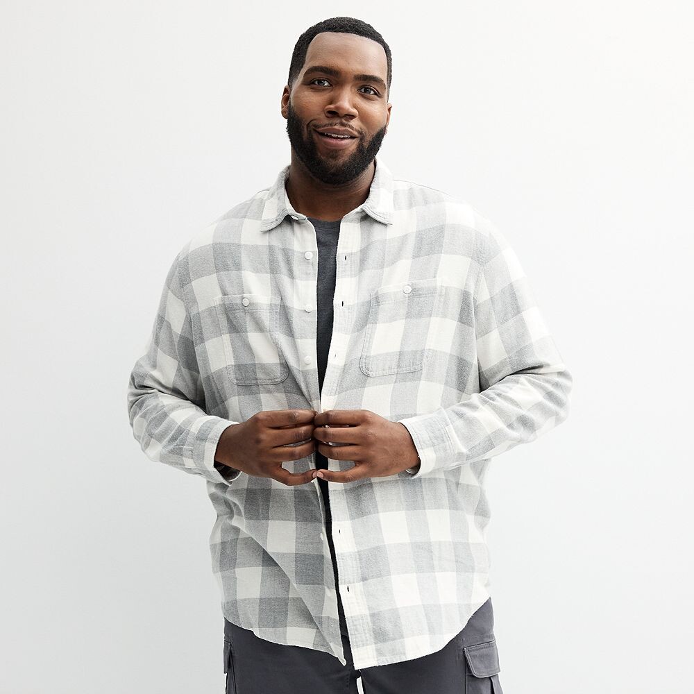 

Big & Tall Sonoma Goods For Life Фланелевая рубашка с длинными рукавами, цвет Grey Ivory Buff Check