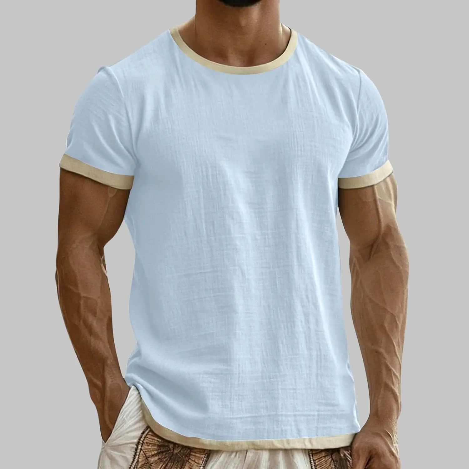Футболка мужская Cotton Linen с длинным рукавом Color Block — фото 2