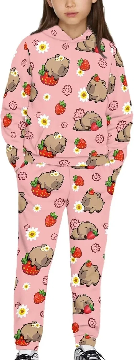 Детский спортивный костюм с капюшоном и штанами, Pensura, 2 предмета, Strawberry Capybara