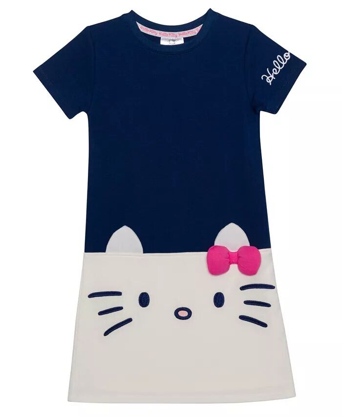

Платье прямого кроя с короткими рукавами для маленьких девочек Hello Kitty, синий