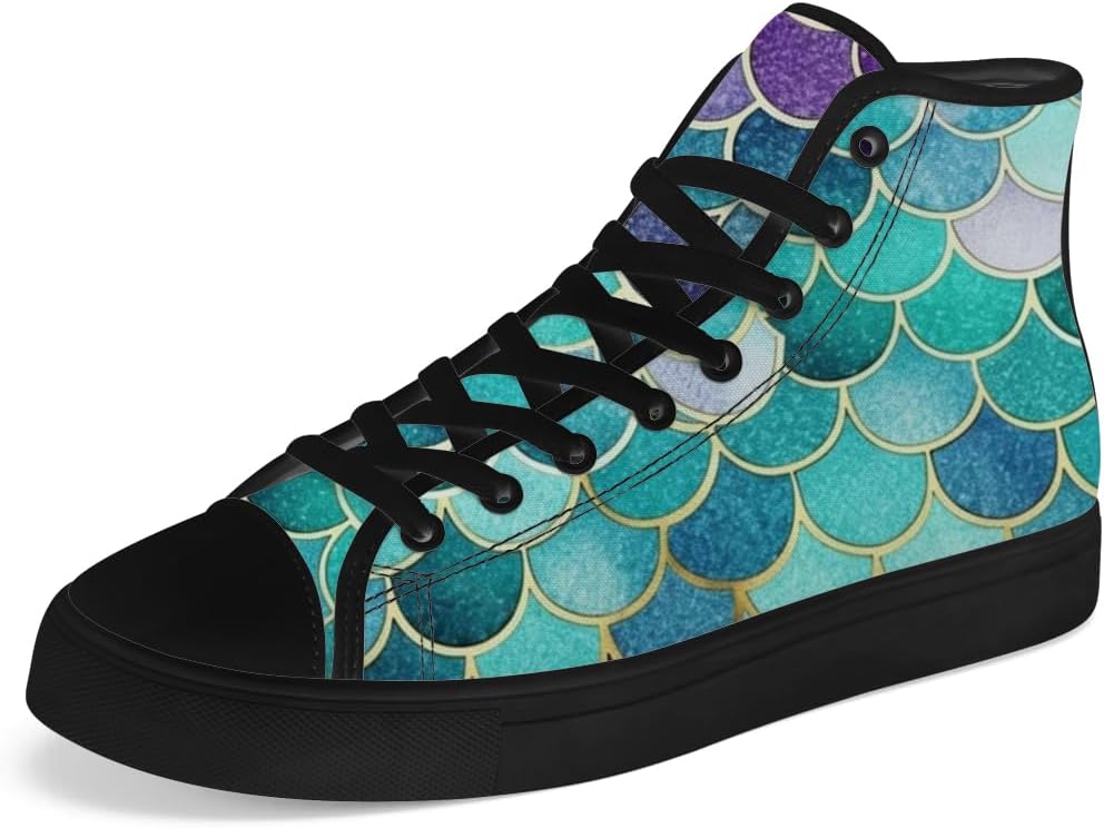 

Высокие кеды с тканевым верхом с рисунком русалочьей чешуи для мужчин и женщин, шнурованные повседневные обувь, подарки для мальчиков и девочек Chebing, зеленый