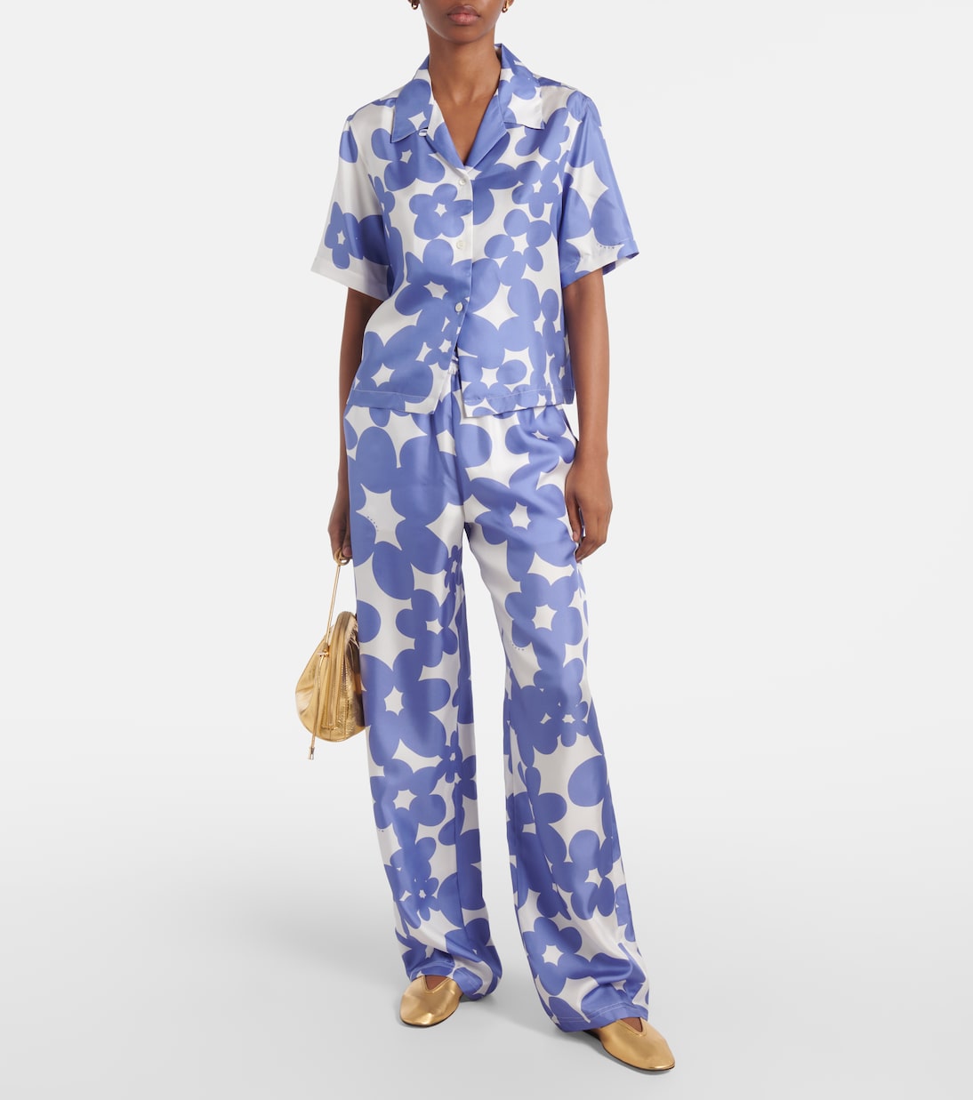 Широкие брюки из шелка с цветочным принтом Marni, Blue Lilac — фото 2