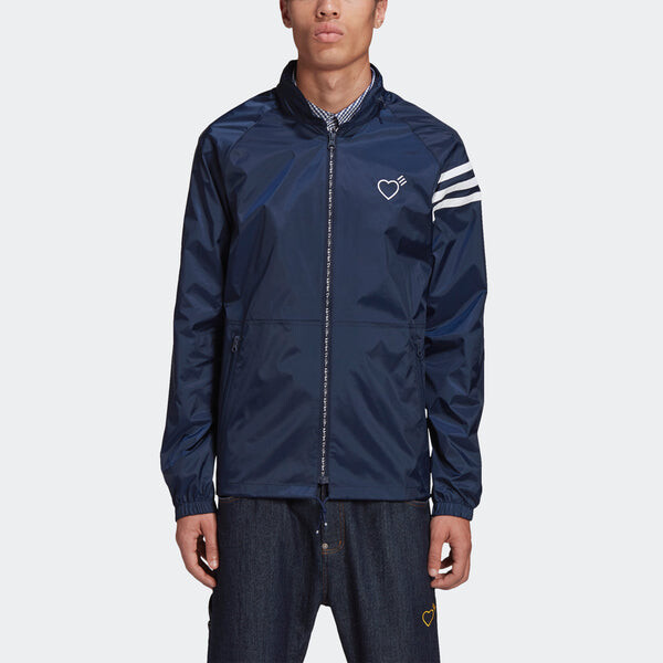 Куртка adidas originals x HUMAN MADE Crossover Embroidered Logo hooded Sports Jacket Navy Blue, синий — фото 3