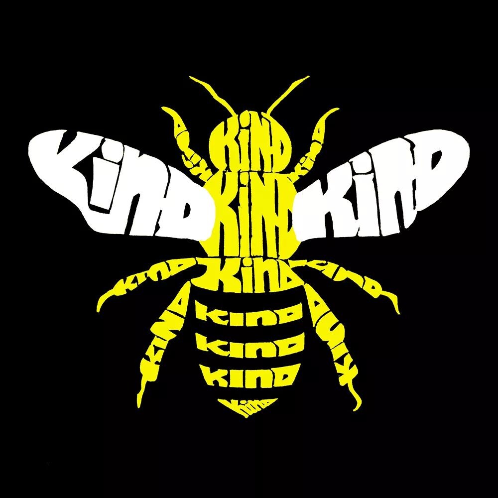 

Bee Kind - мужская футболка с рисунком Word Art LA Pop Art, серый