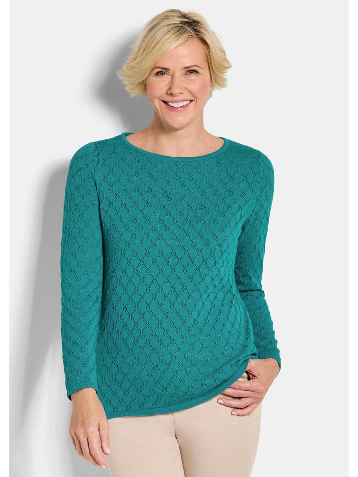 

GOLDNER Укороченный размер: ажурный пуловер, вязаный пуловер с сотовой структурой изумрудного цвета
