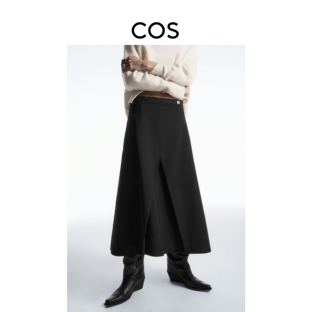 

Женская шерстяная юбка Cos с запахом, черный