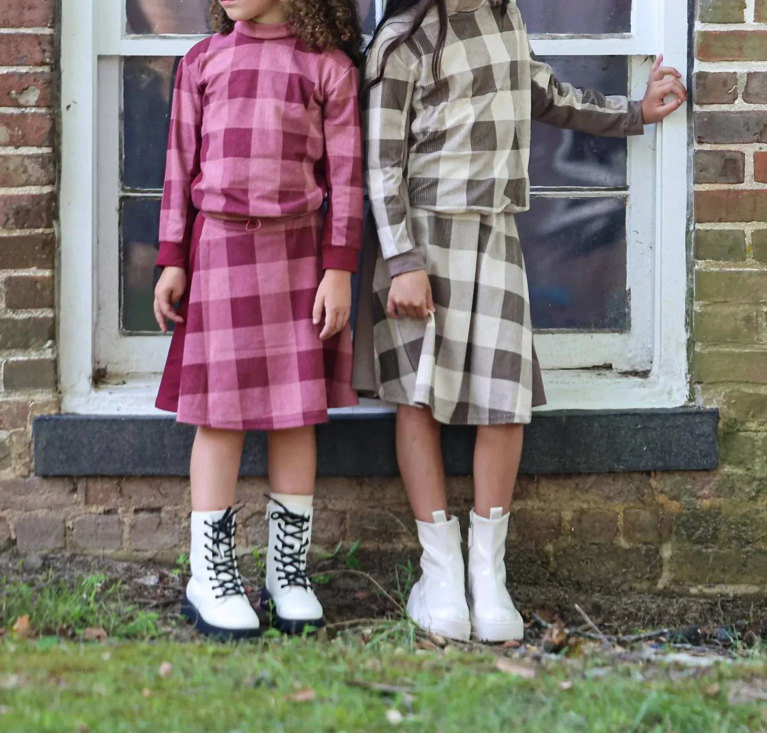 Детская юбка для девочек с клетчатой вставкой Corduroy Plaid Panel Maniere, коричневый — фото 2