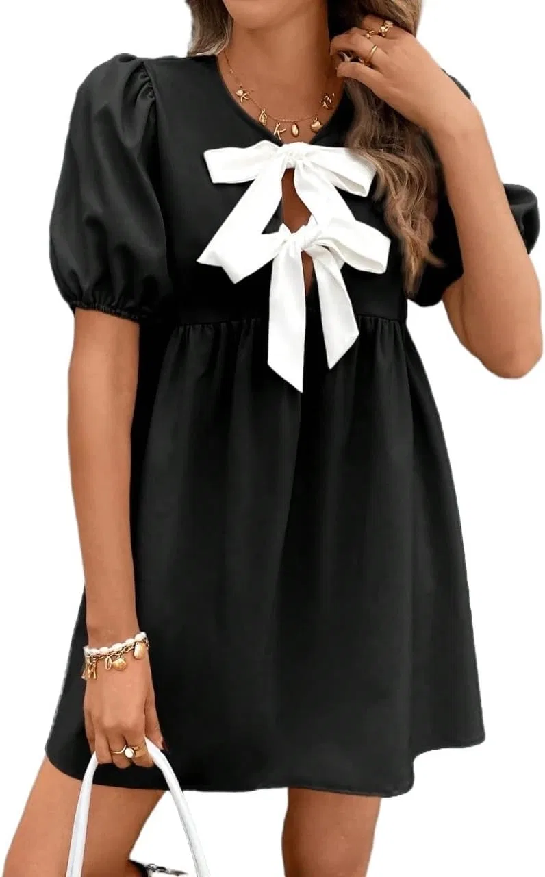Женское мини-платье с бантом Smock, Black