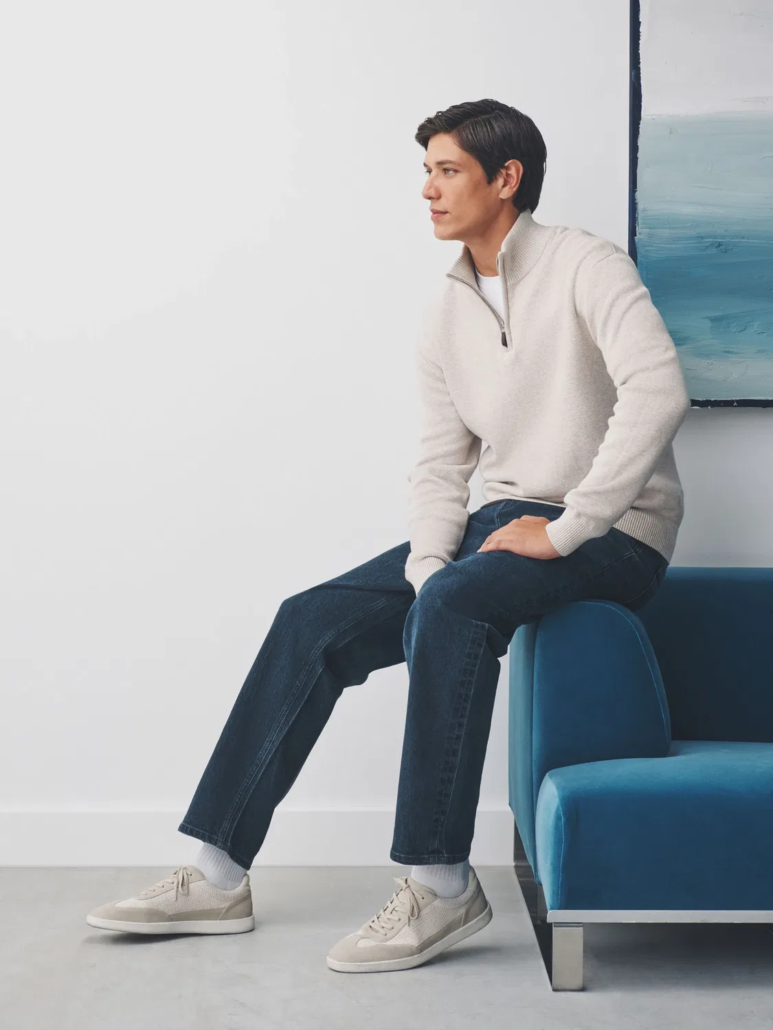 Джемпер регулярный, Милано-вязание, Quarter Zip Jumper Next, овсяный — фото 2