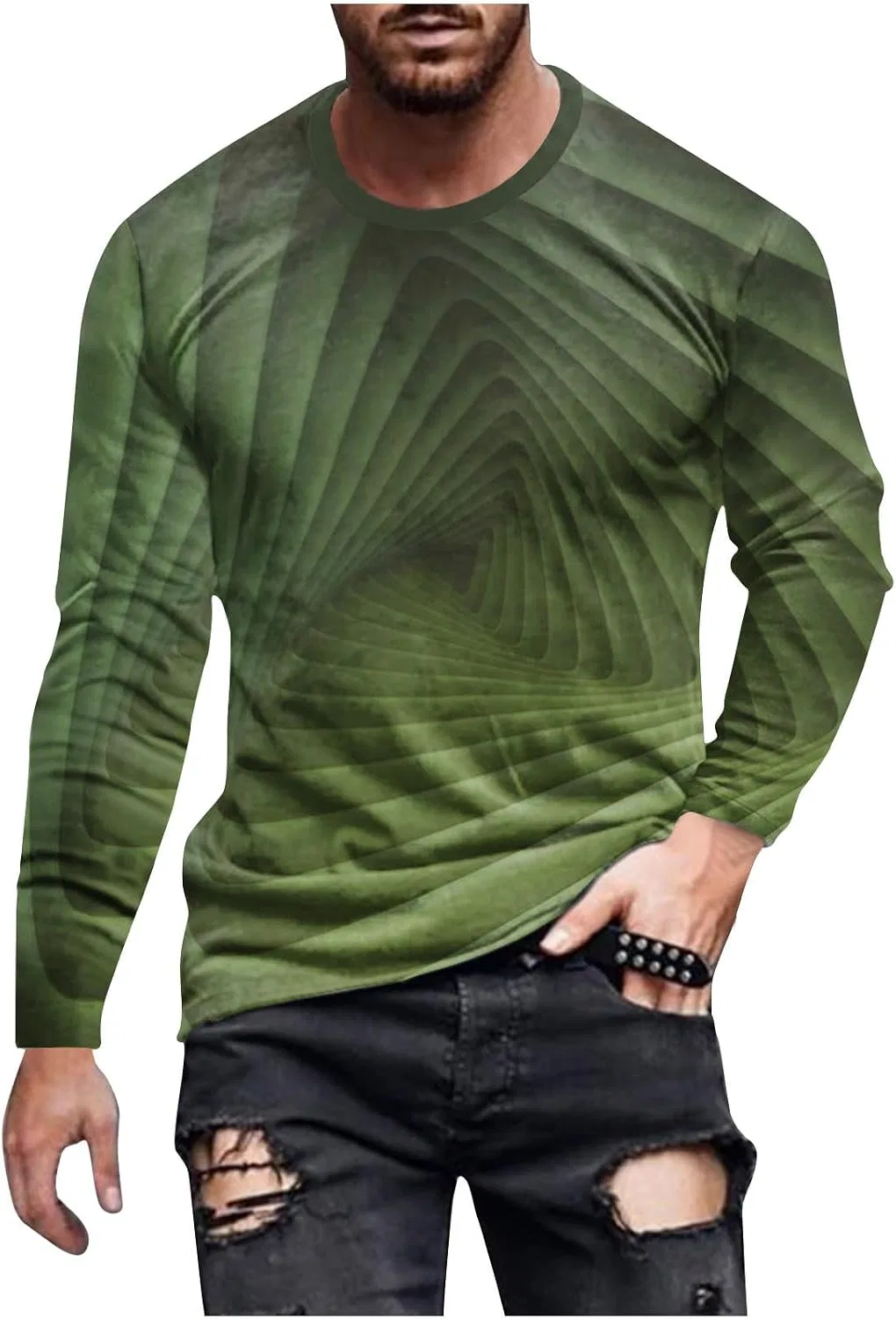 Мужская футболка с длинным рукавом с принтом, Army Green