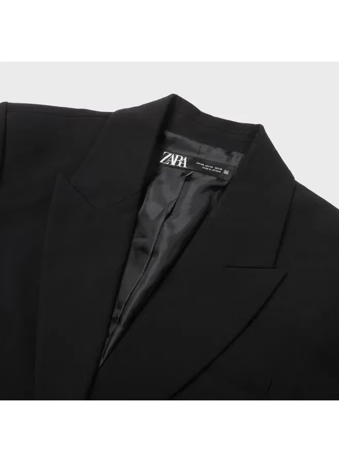 Жакет деловой с коротким рукавом и лацканами Zara, черный — фото 4
