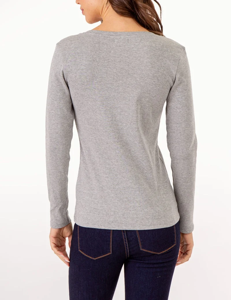 Женский лонгслив U.S. Polo Assn. V-Neck T-Shirt, меланжевый серый — фото 2